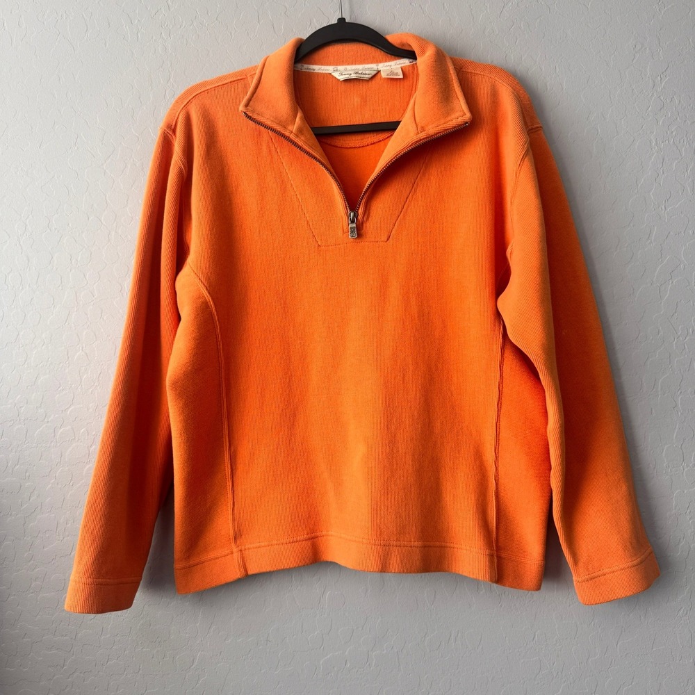 Tommy Bahama Medium Pullover Orange Long Sleeve Quarter Zip Ribbed Cotton Blend